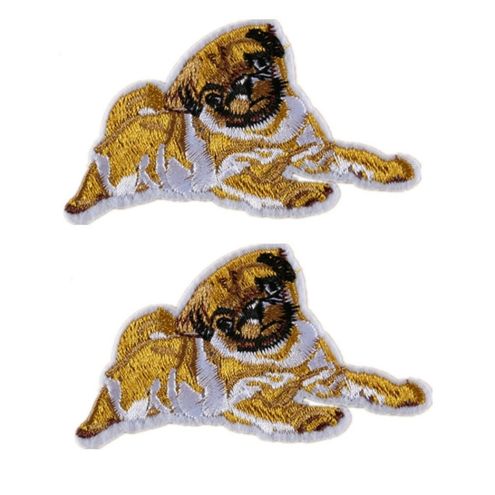 NEW IRON ON PATCHES PUG DOG EMBROIDERED BADGES 2PCS